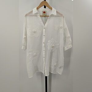 FARM Rio White Floral Button Down Shirt
